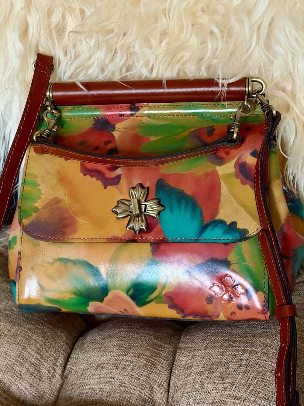 Patricia Nash Watercolor Butterfly Leather Crossbody Satchel